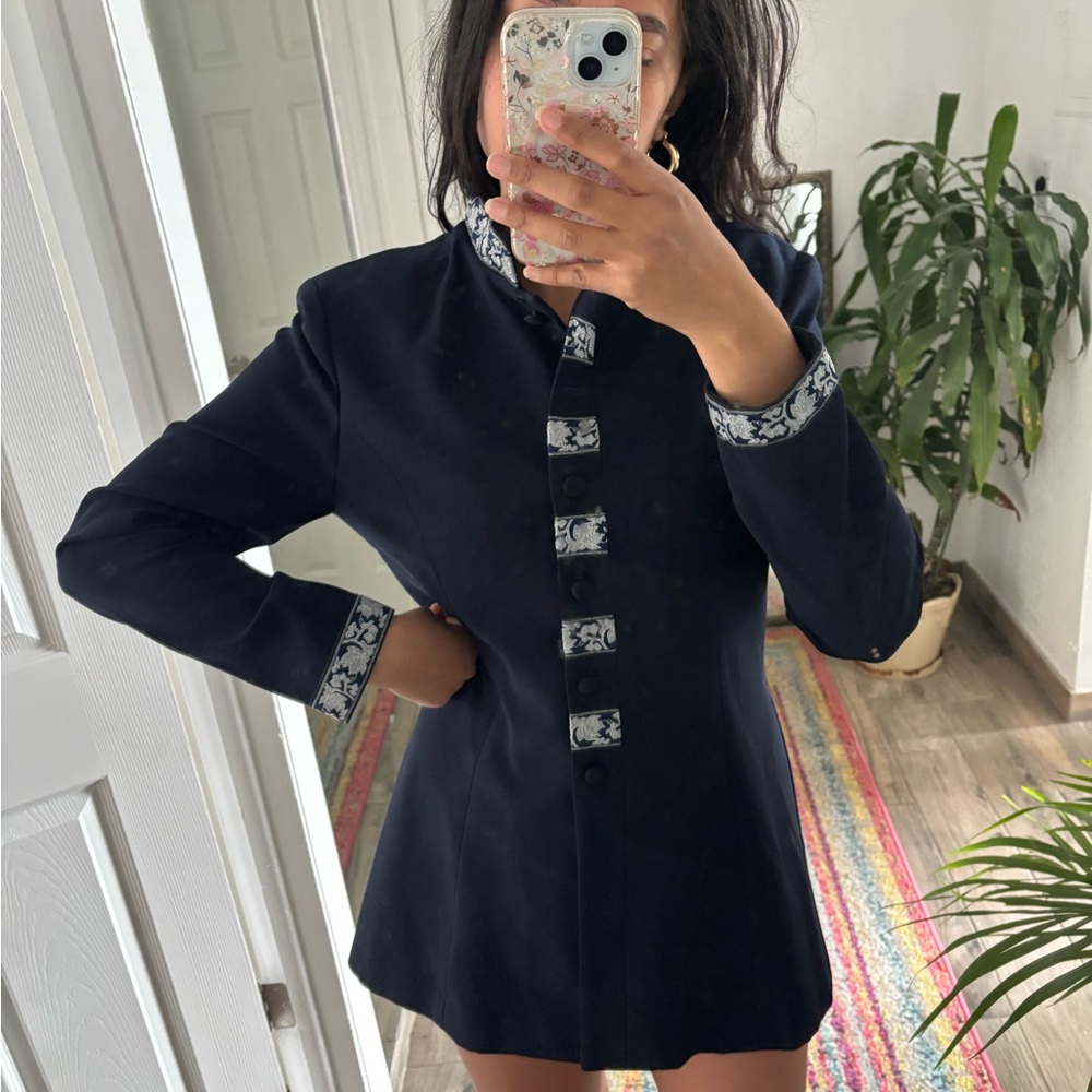 Elegant Black Women's Jacket with Patterned Trim